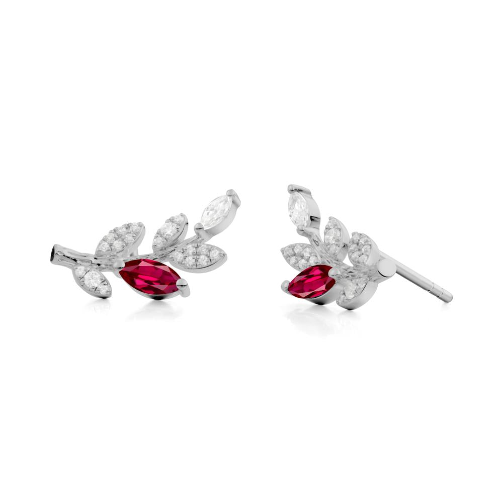 Ruby Olive Branch Stud Earrings - LUO Jewelry #metal_platinum
