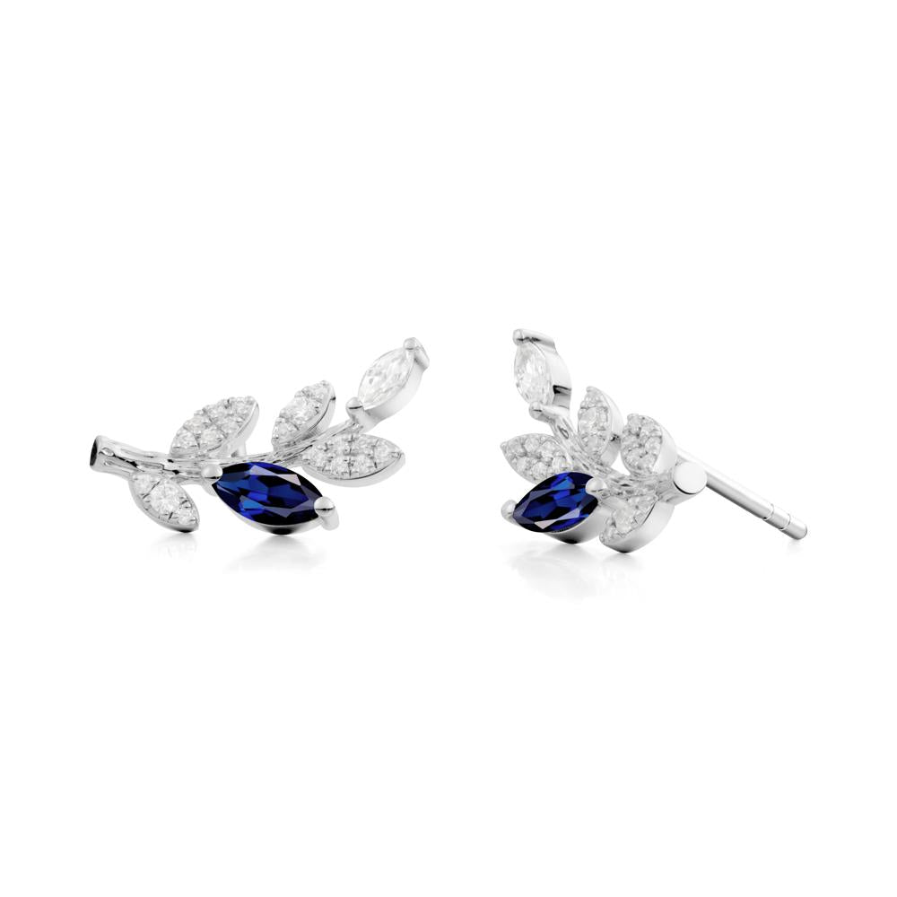 Marquise Sapphire Vine Leaf  Earrings - LUO Jewelry #metal_18k white gold