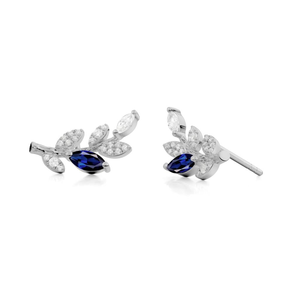 Marquise Sapphire Vine Leaf  Earrings - LUO Jewelry #metal_platinum
