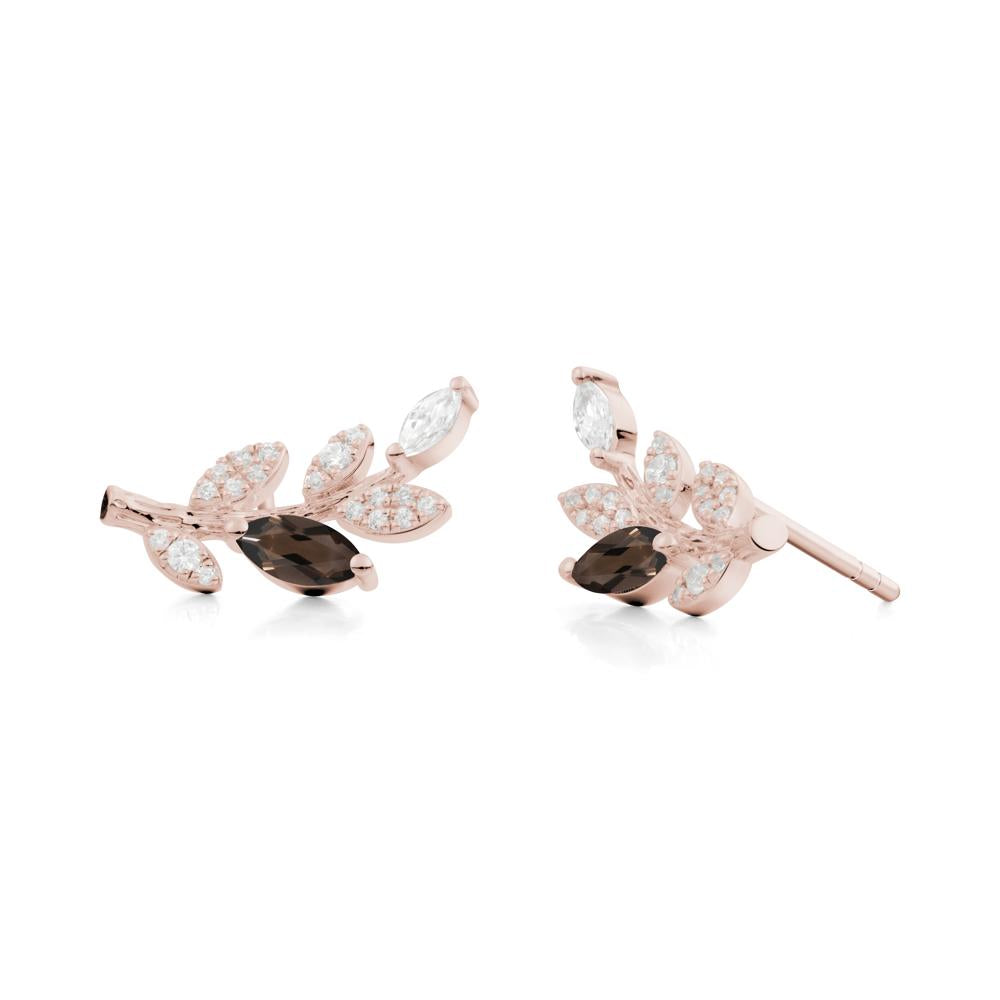 Marquise Smoky Quartz Olive Branch Stud Earrings - LUO Jewelry #metal_14k rose gold