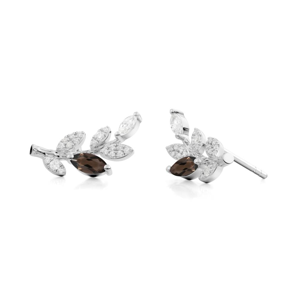 Marquise Smoky Quartz Olive Branch Stud Earrings - LUO Jewelry #metal_14k white gold