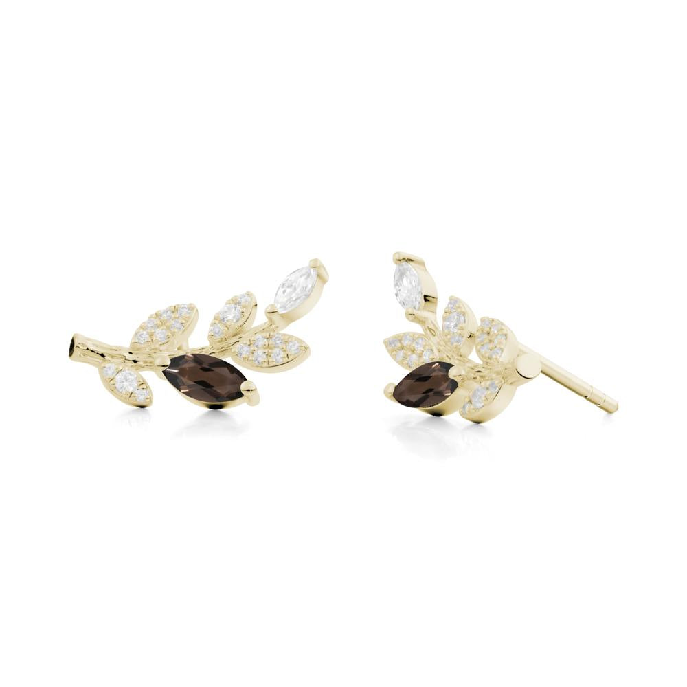 Marquise Smoky Quartz Olive Branch Stud Earrings - LUO Jewelry #metal_14k yellow gold