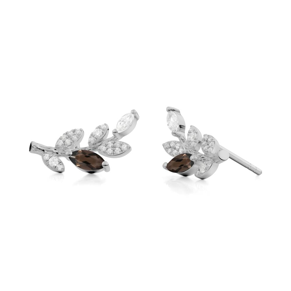 Marquise Smoky Quartz Olive Branch Stud Earrings - LUO Jewelry #metal_platinum