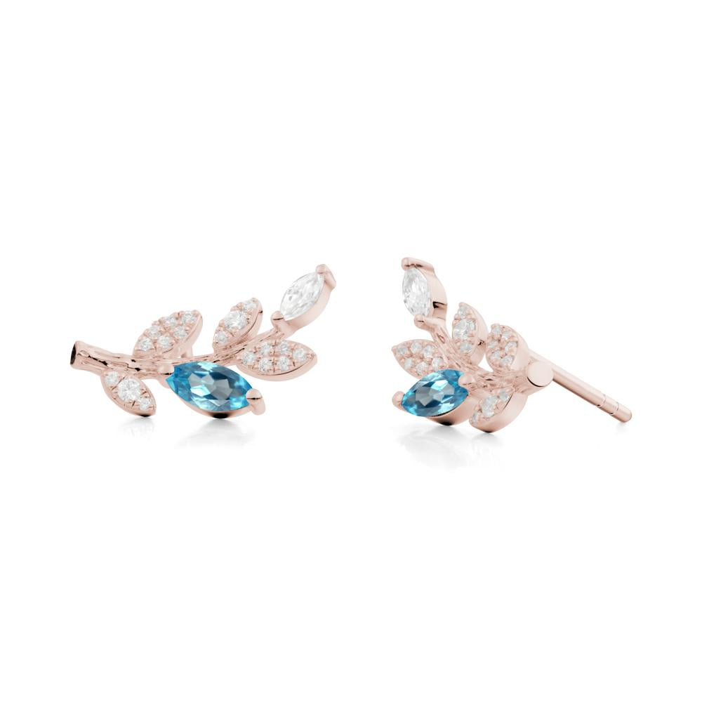 Marquise Swiss Blue Topaz Olive Branch Stud Earrings - LUO Jewelry #metal_14k rose gold