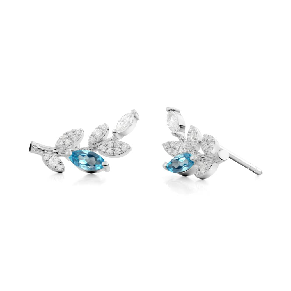 Marquise Swiss Blue Topaz Olive Branch Stud Earrings - LUO Jewelry #metal_18k white gold