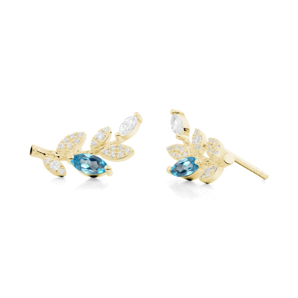 Marquise Swiss Blue Topaz Olive Branch Stud Earrings - LUO Jewelry #metal_18k yellow gold