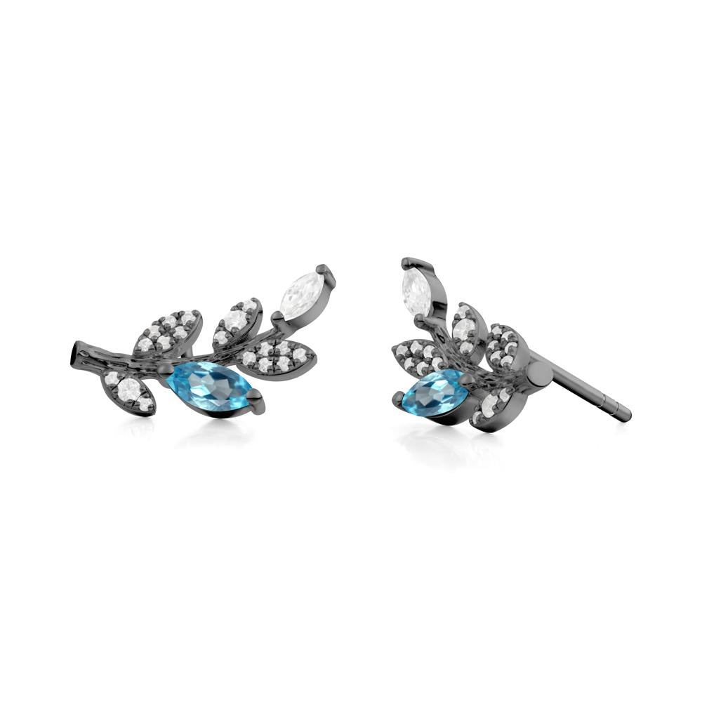 Marquise Swiss Blue Topaz Olive Branch Stud Earrings - LUO Jewelry #metal_black finish sterling silver