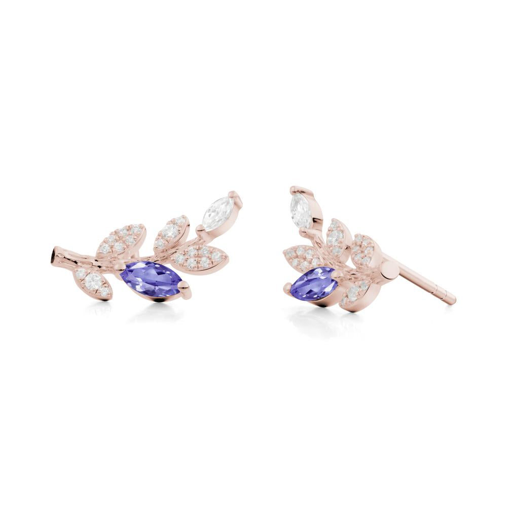 Tanzanite Olive Branch Stud Earrings - LUO Jewelry #metal_14k rose gold