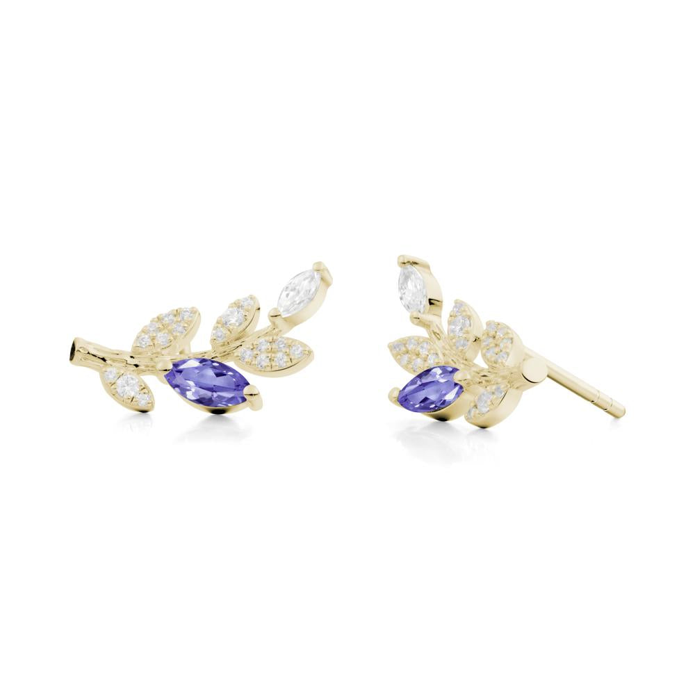 Tanzanite Olive Branch Stud Earrings - LUO Jewelry #metal_14k yellow gold