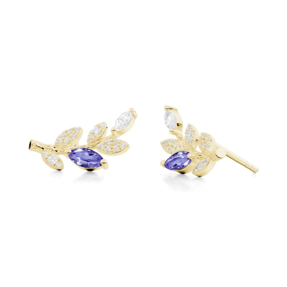 Tanzanite Olive Branch Stud Earrings - LUO Jewelry #metal_18k yellow gold