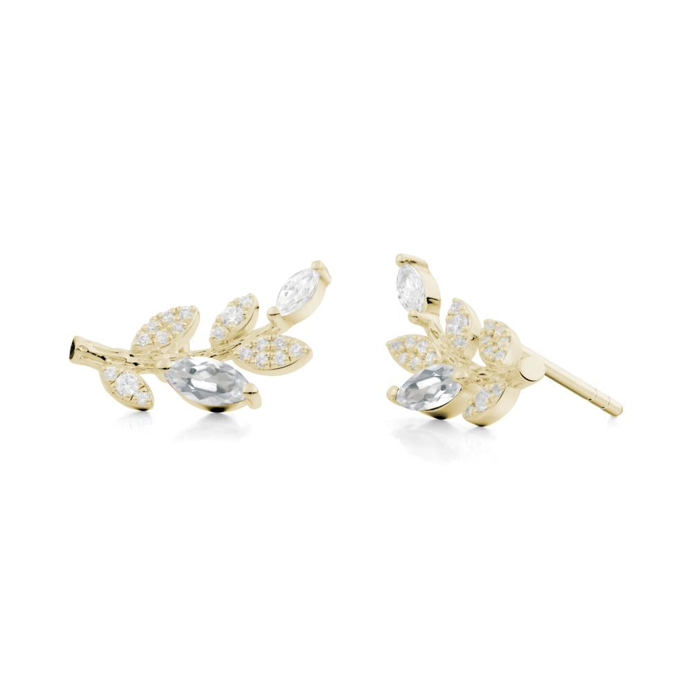 Marquise White Topaz Vine Leaf  Earrings - LUO Jewelry #metal_14k yellow gold