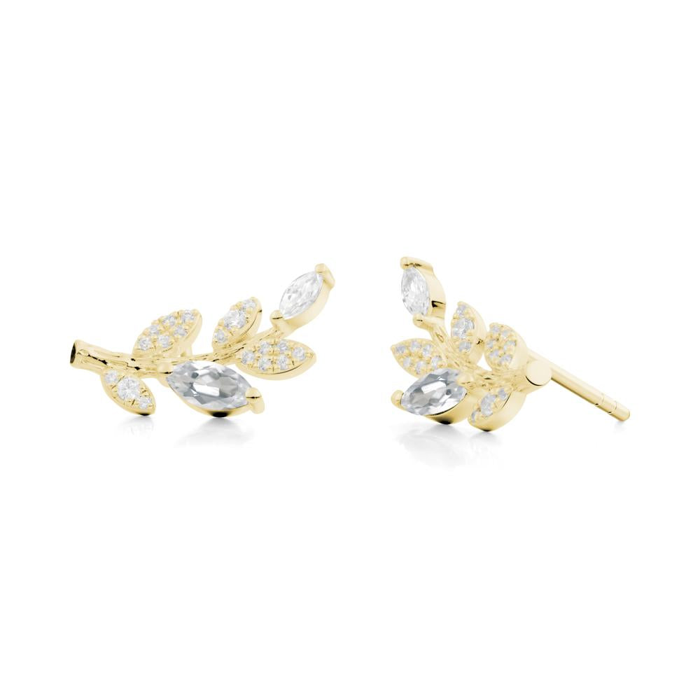 Marquise White Topaz Vine Leaf  Earrings - LUO Jewelry #metal_18k yellow gold