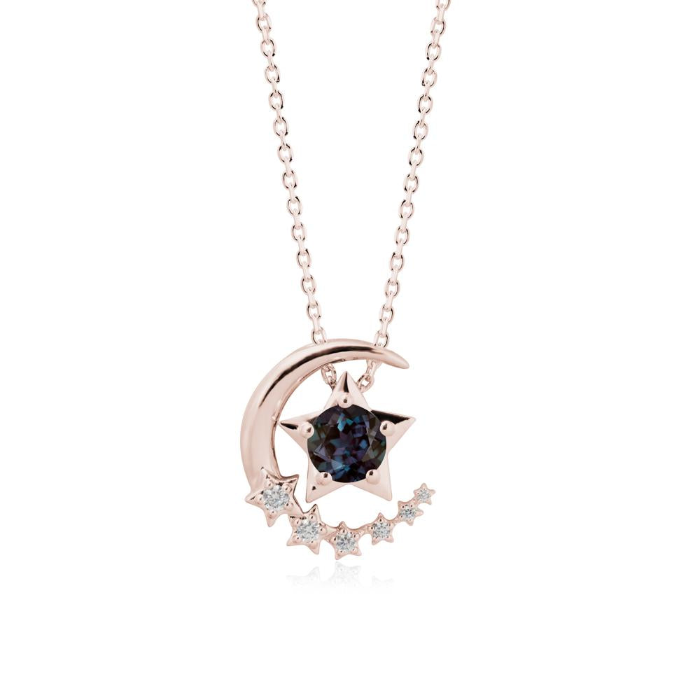Swinging Star and Crescent Moon Alexandrite Necklace | LUO
