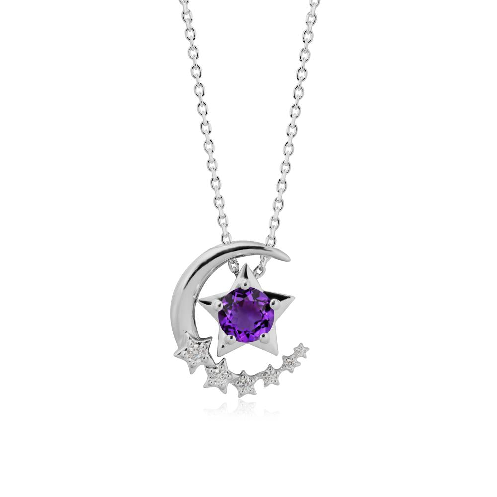 Amethyst Swinging Star and Crescent Moon Necklace | LUO