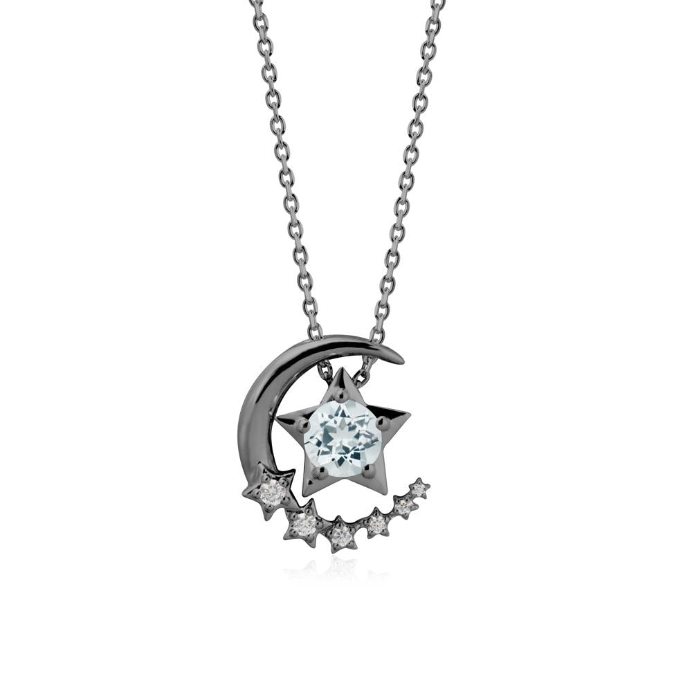 Star and Crescent Moon Aquamarine Pendant Necklace - LUO Jewelry #metal_black finish sterling silver