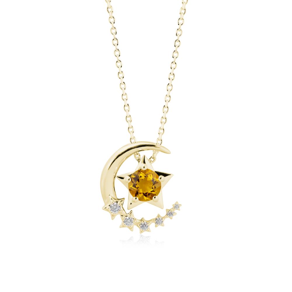 Citrine Swinging Star and Crescent Moon Necklace - LUO Jewelry #metal_18k yellow gold