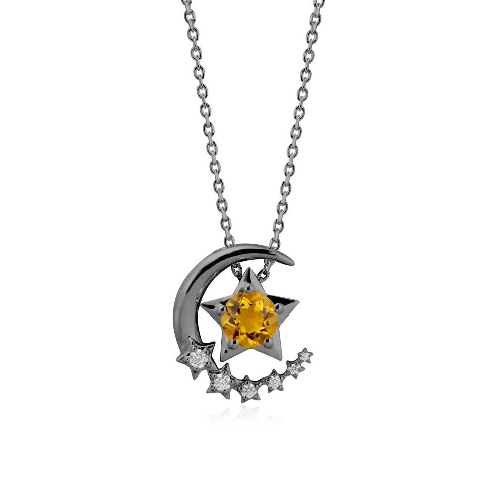 Citrine Swinging Star and Crescent Moon Necklace - LUO Jewelry #metal_black finish sterling silver