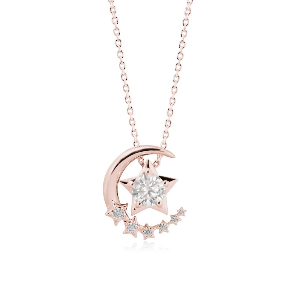 Star and Crescent Moon Cubic Zirconia Pendant Necklace - LUO Jewelry #metal_18k rose gold