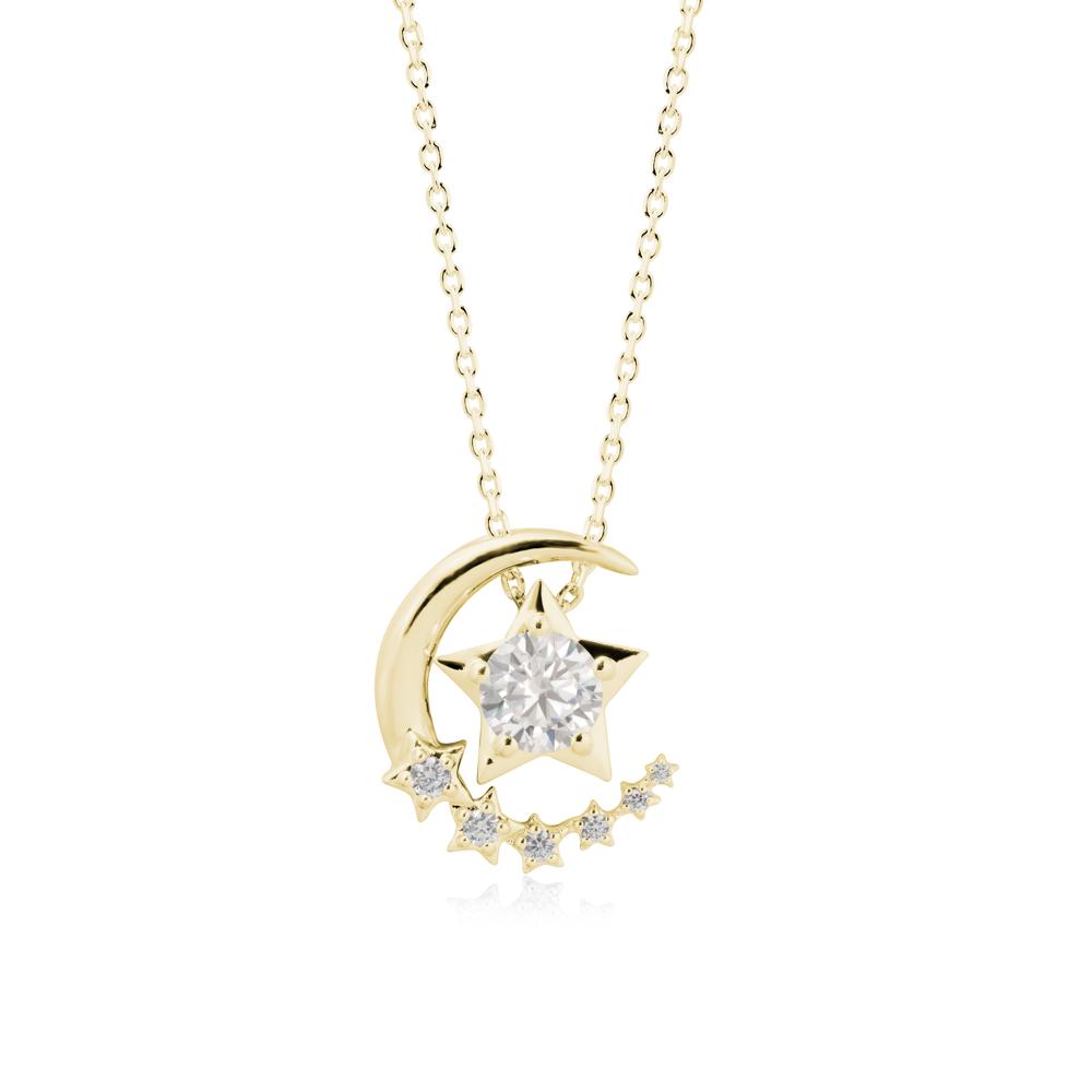 Star and Crescent Moon Cubic Zirconia Pendant Necklace - LUO Jewelry #metal_18k yellow gold