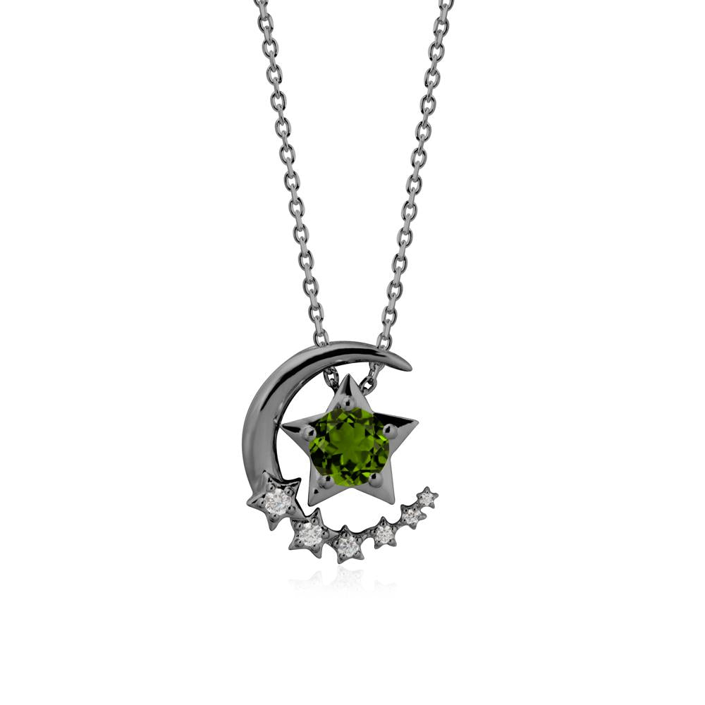 Swinging Star and Crescent Moon Diopside Necklace - LUO Jewelry #metal_black finish sterling silver