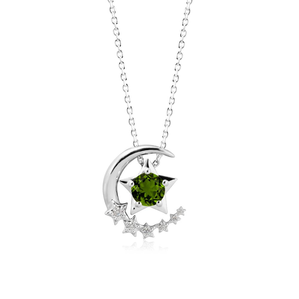 Swinging Star and Crescent Moon Diopside Necklace - LUO Jewelry #metal_sterling silver