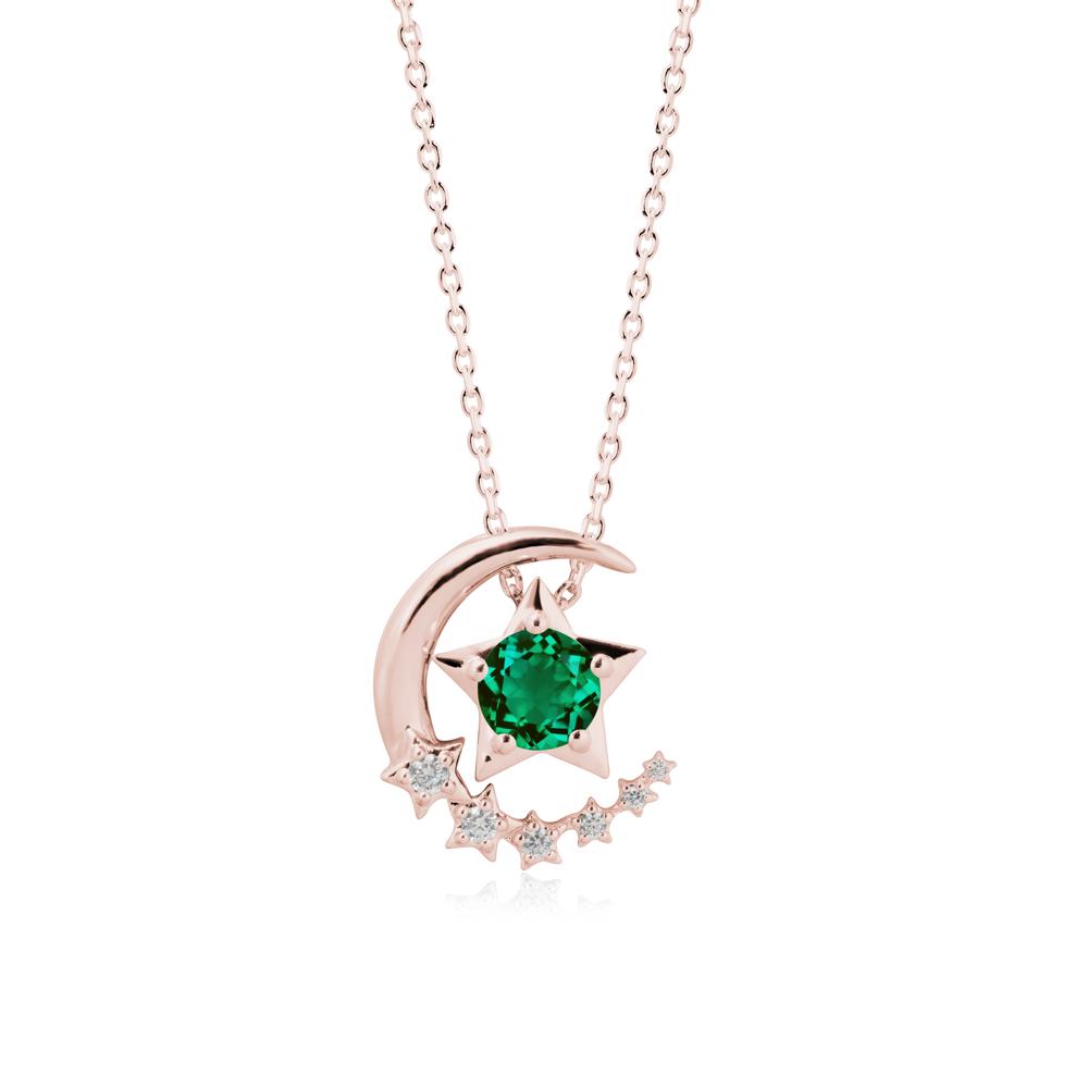 Emerald Swinging Star and Crescent Moon Necklace - LUO Jewelry #metal_18k rose gold