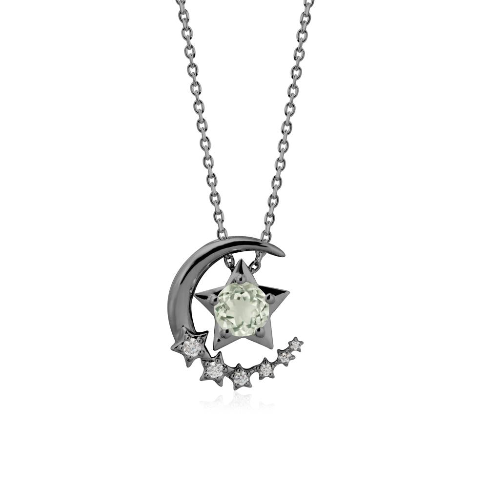 Swinging Star and Crescent Moon Green Amethyst Necklace - LUO Jewelry #metal_black finish sterling silver