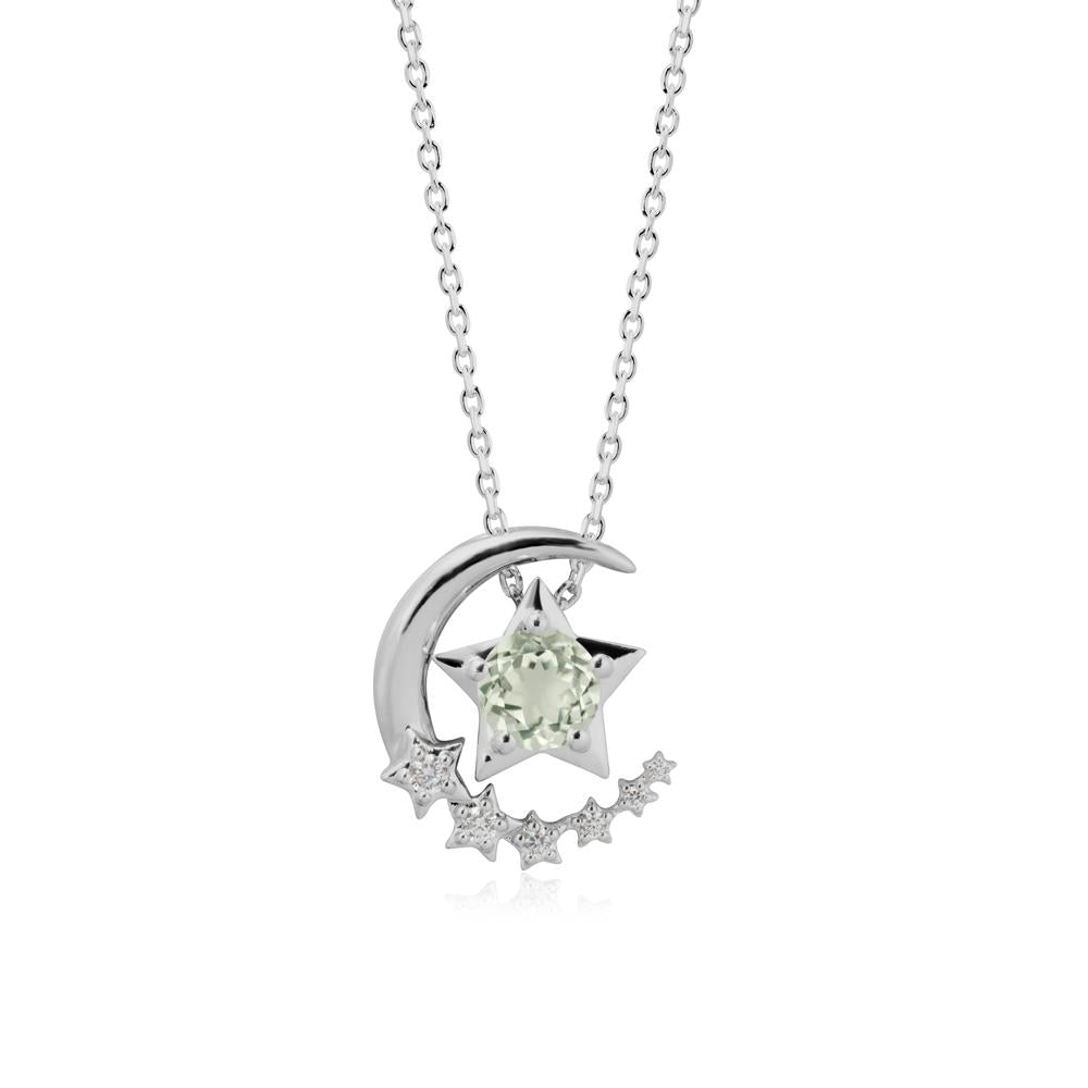 Swinging Star and Crescent Moon Green Amethyst Necklace - LUO Jewelry #metal_platinum