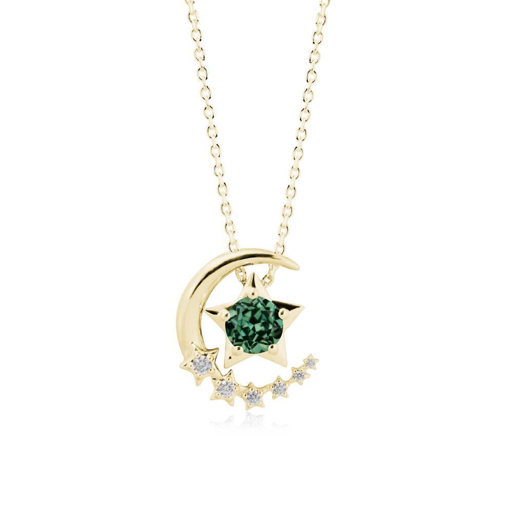 Green Sapphire Swinging Star and Crescent Moon Necklace - LUO Jewelry #metal_18k yellow gold