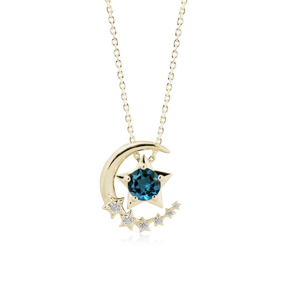 Swinging Star and Crescent Moon London Blue Topaz Necklace - LUO Jewelry #metal_14k yellow gold
