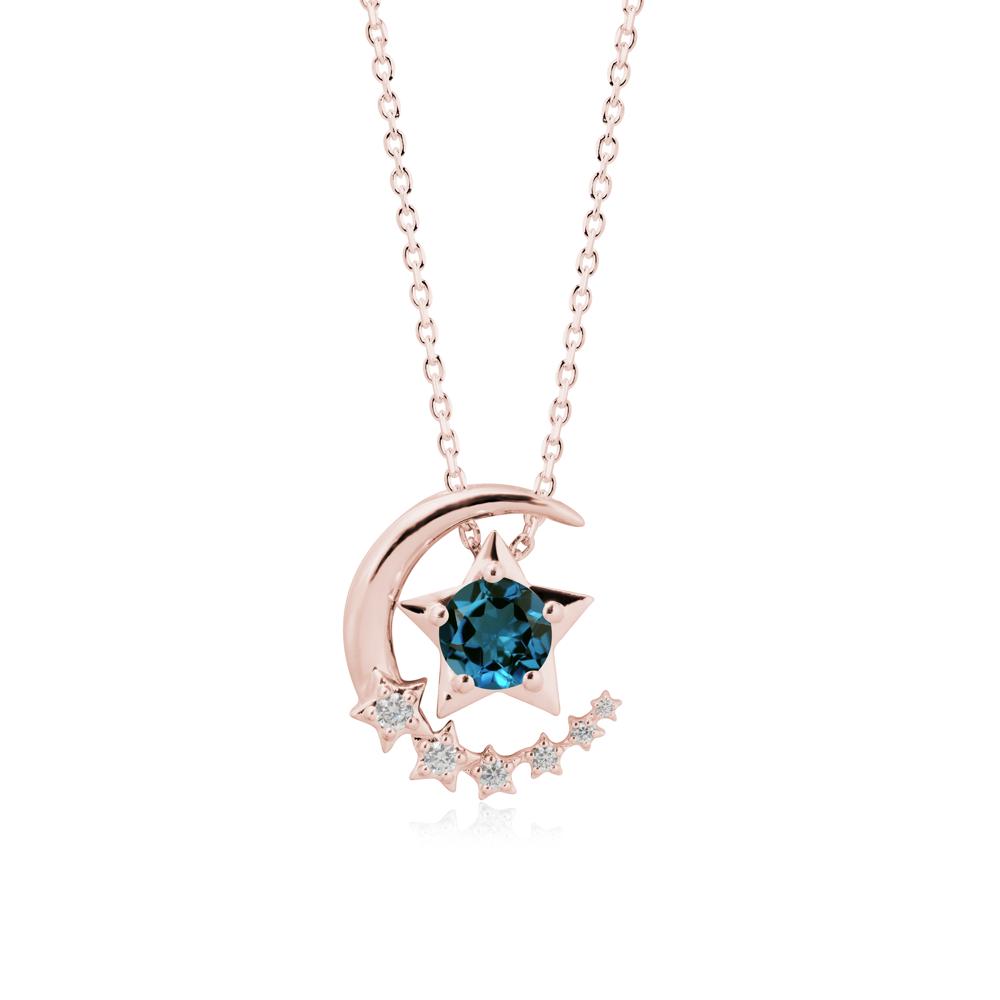 Swinging Star and Crescent Moon London Blue Topaz Necklace - LUO Jewelry #metal_18k rose gold