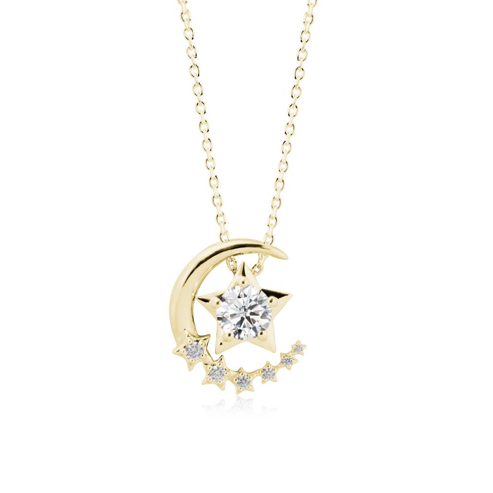 Moissanite Swinging Star and Crescent Moon Necklace - LUO Jewelry #metal_18k yellow gold