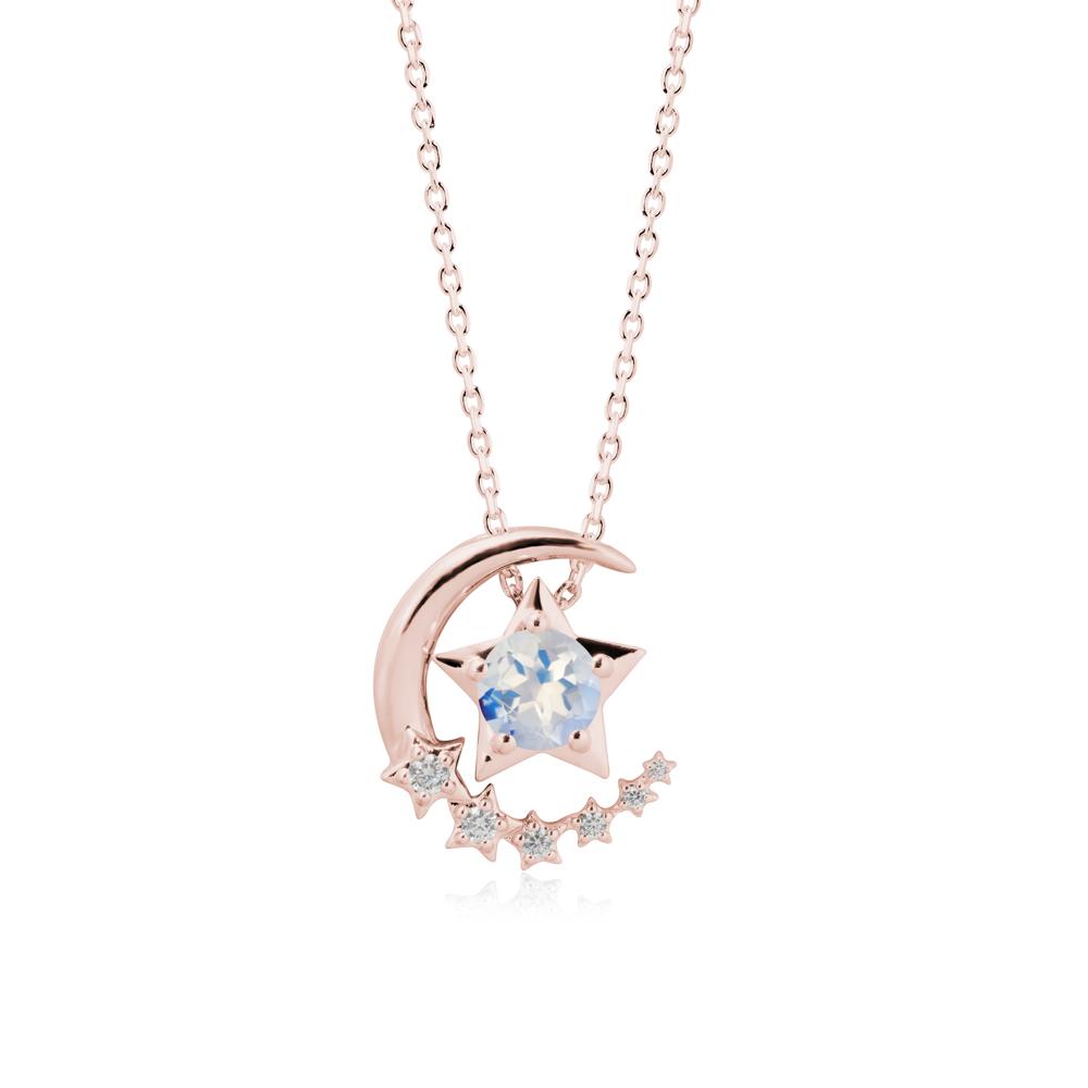 Star and Crescent Moon Moonstone Pendant Necklace - LUO Jewelry #metal_18k rose gold