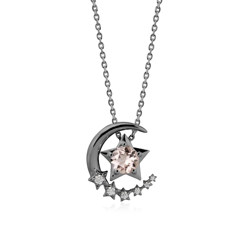 Swinging Star and Crescent Moon Morganite Necklace - LUO Jewelry #metal_black finish sterling silver
