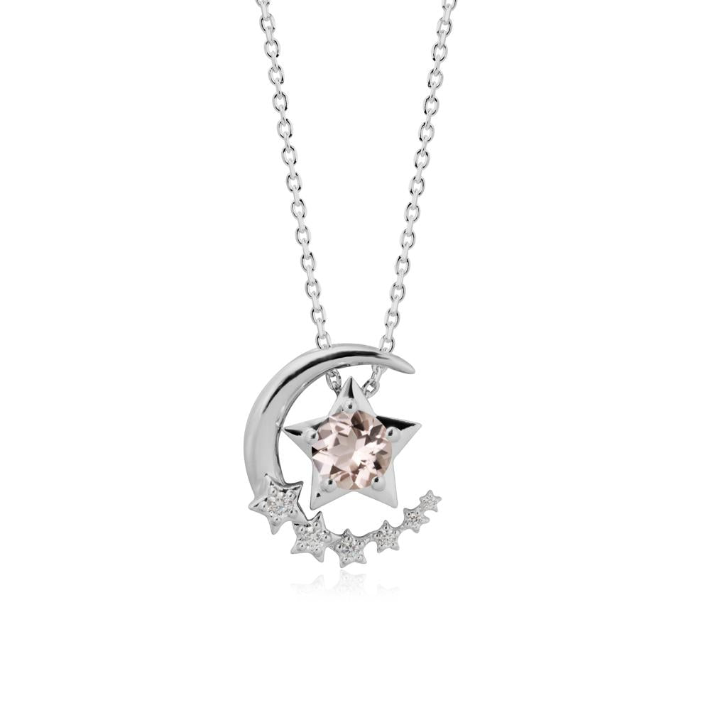 Swinging Star and Crescent Moon Morganite Necklace - LUO Jewelry #metal_platinum