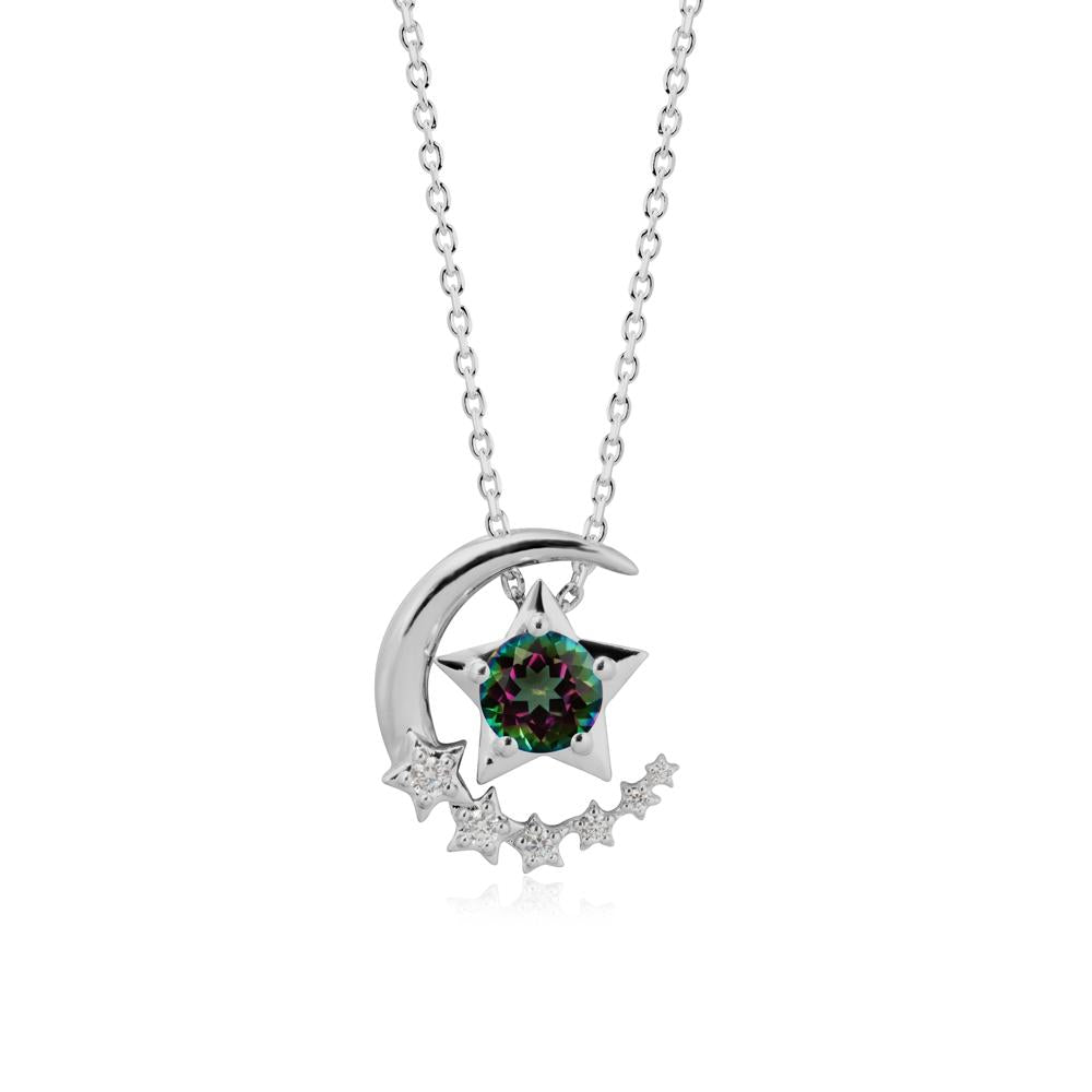 Mystic Topaz Swinging Star and Crescent Moon Necklace - LUO Jewelry #metal_platinum