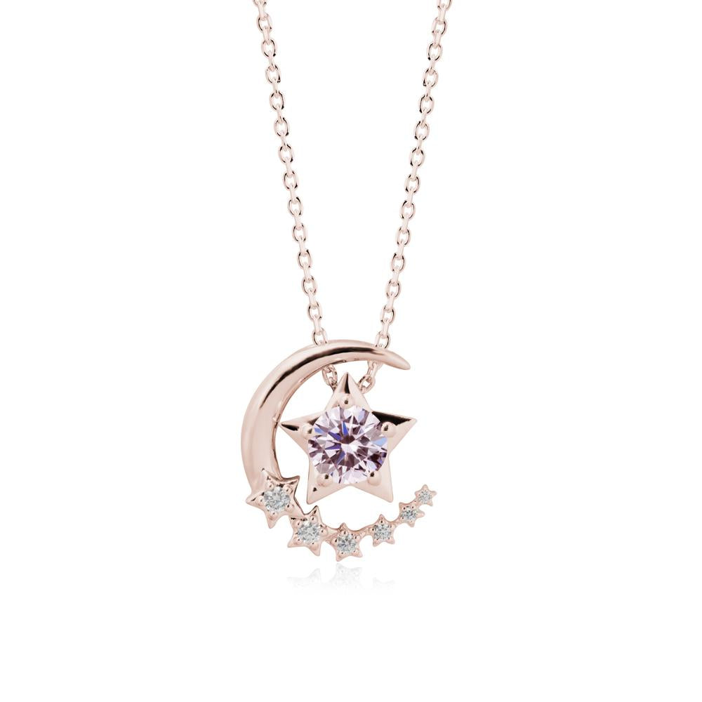 Star and Crescent Moon Pink Cubic Zirconia Pendant Necklace - LUO Jewelry #metal_14k rose gold
