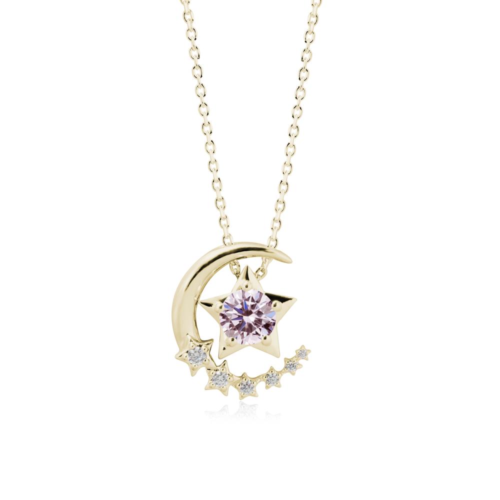 Star and Crescent Moon Pink Cubic Zirconia Pendant Necklace - LUO Jewelry #metal_14k yellow gold