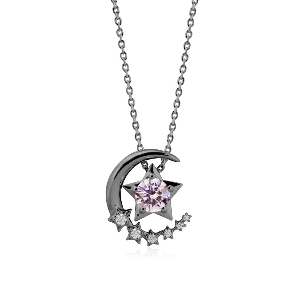 Star and Crescent Moon Pink Cubic Zirconia Pendant Necklace - LUO Jewelry #metal_black finish sterling silver