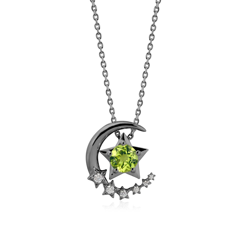 Swinging Star and Crescent Moon Peridot Necklace - LUO Jewelry #metal_black finish sterling silver