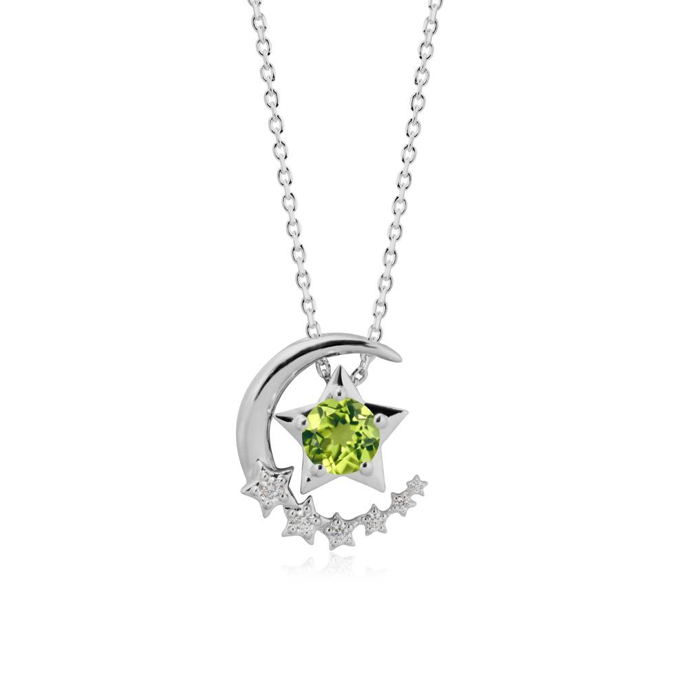 Swinging Star and Crescent Moon Peridot Necklace - LUO Jewelry #metal_platinum