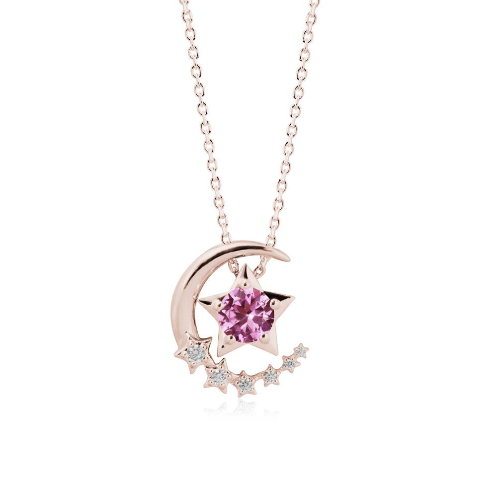 Star and Crescent Moon Pink Sapphire Pendant Necklace - LUO Jewelry #metal_14k rose gold