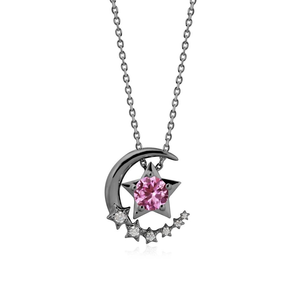 Star and Crescent Moon Pink Sapphire Pendant Necklace - LUO Jewelry #metal_black finish sterling silver
