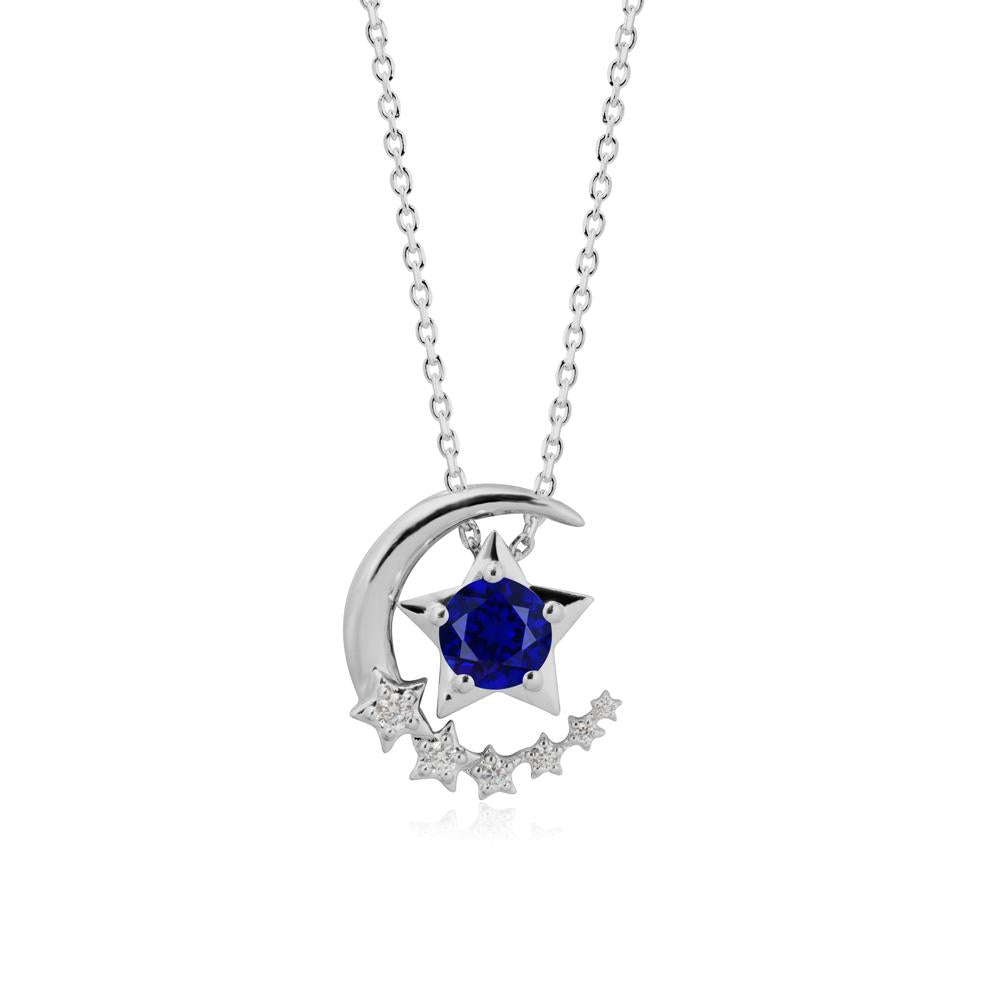 Sapphire Swinging Star and Crescent Moon Necklace | LUO