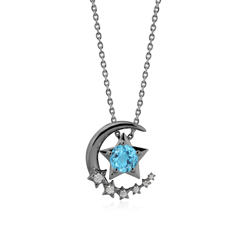 Swinging Star and Crescent Moon Swiss Blue Topaz Necklace - LUO Jewelry #metal_black finish sterling silver