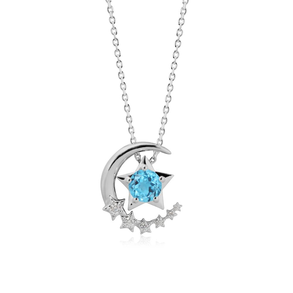 Swinging Star and Crescent Moon Swiss Blue Topaz Necklace - LUO Jewelry #metal_platinum