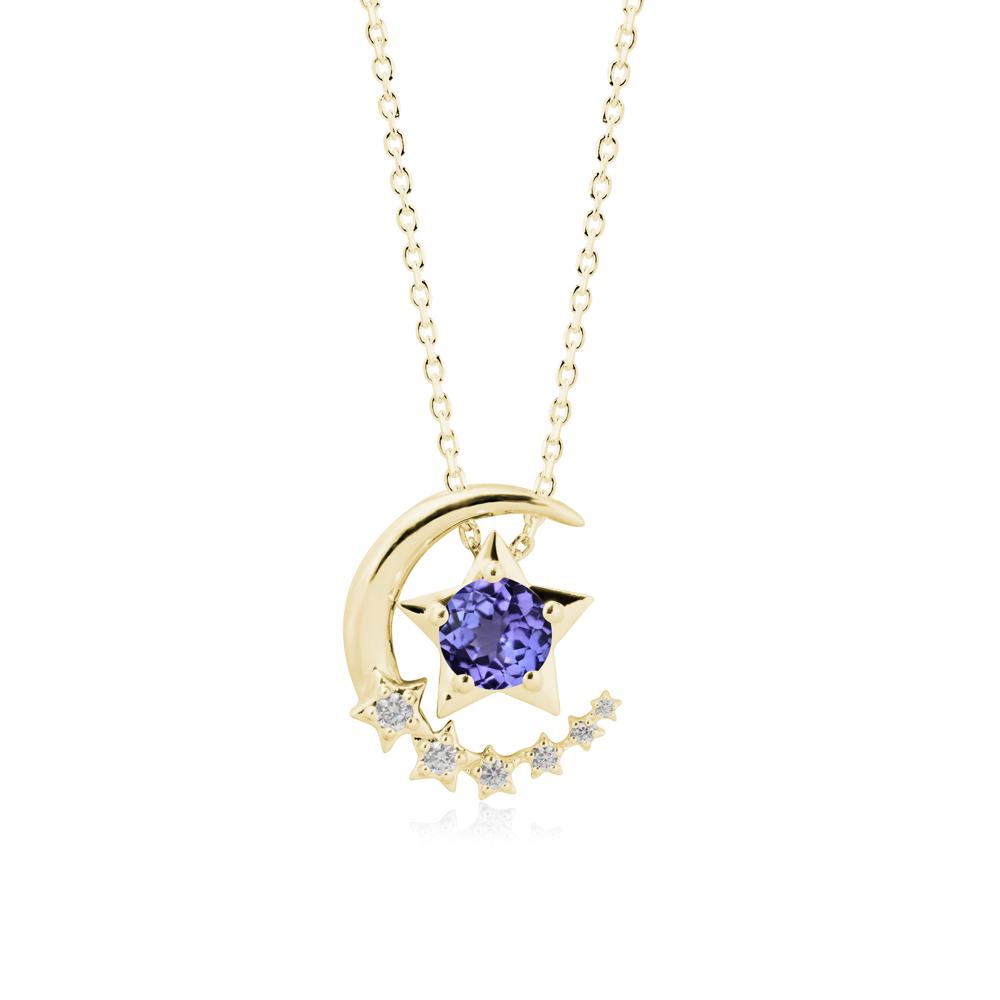 Tanzanite Swinging Star and Crescent Moon Necklace - LUO Jewelry #metal_18k yellow gold