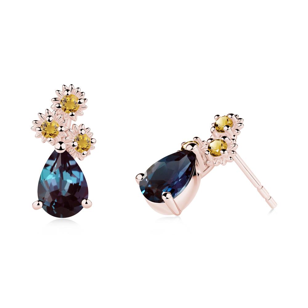 Petals of Promise Sunflower Alexandrite and Citrine Earrings - LUO Jewelry #metal_18k rose gold