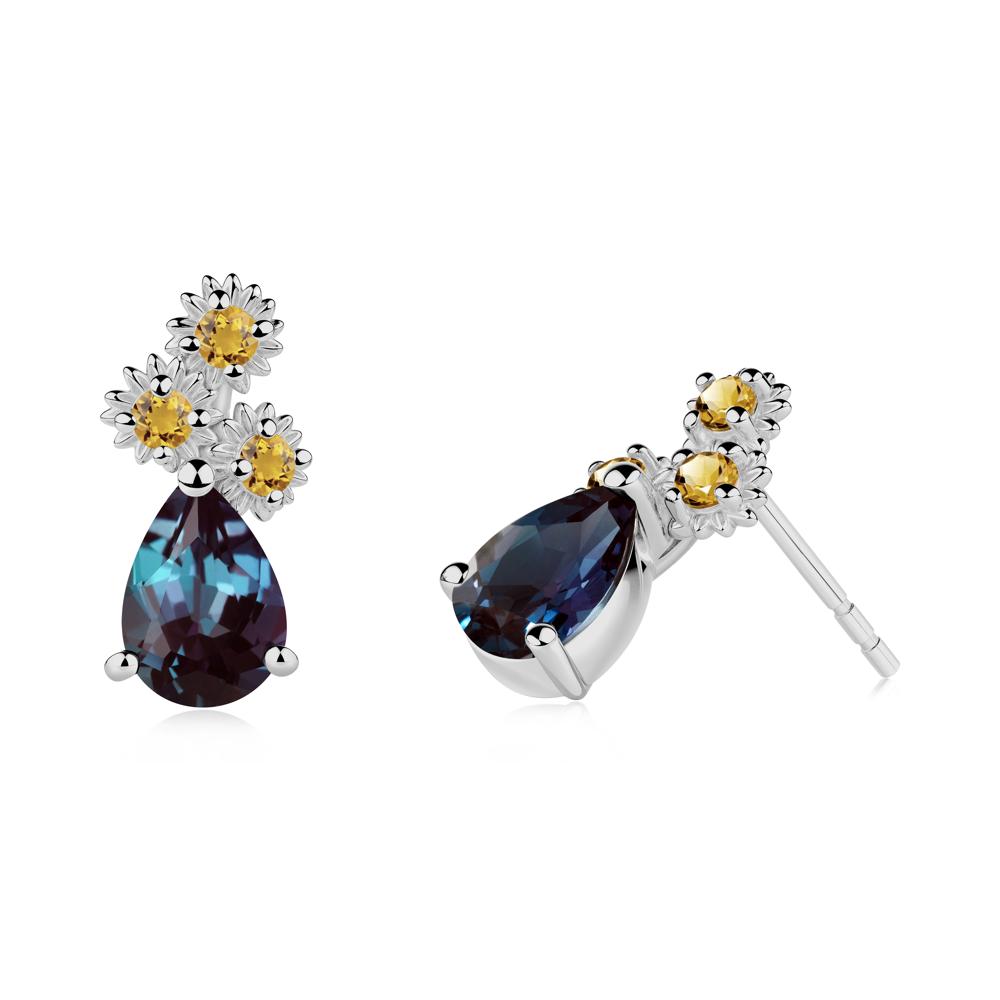 Petals of Promise Sunflower Alexandrite and Citrine Earrings - LUO Jewelry #metal_platinum