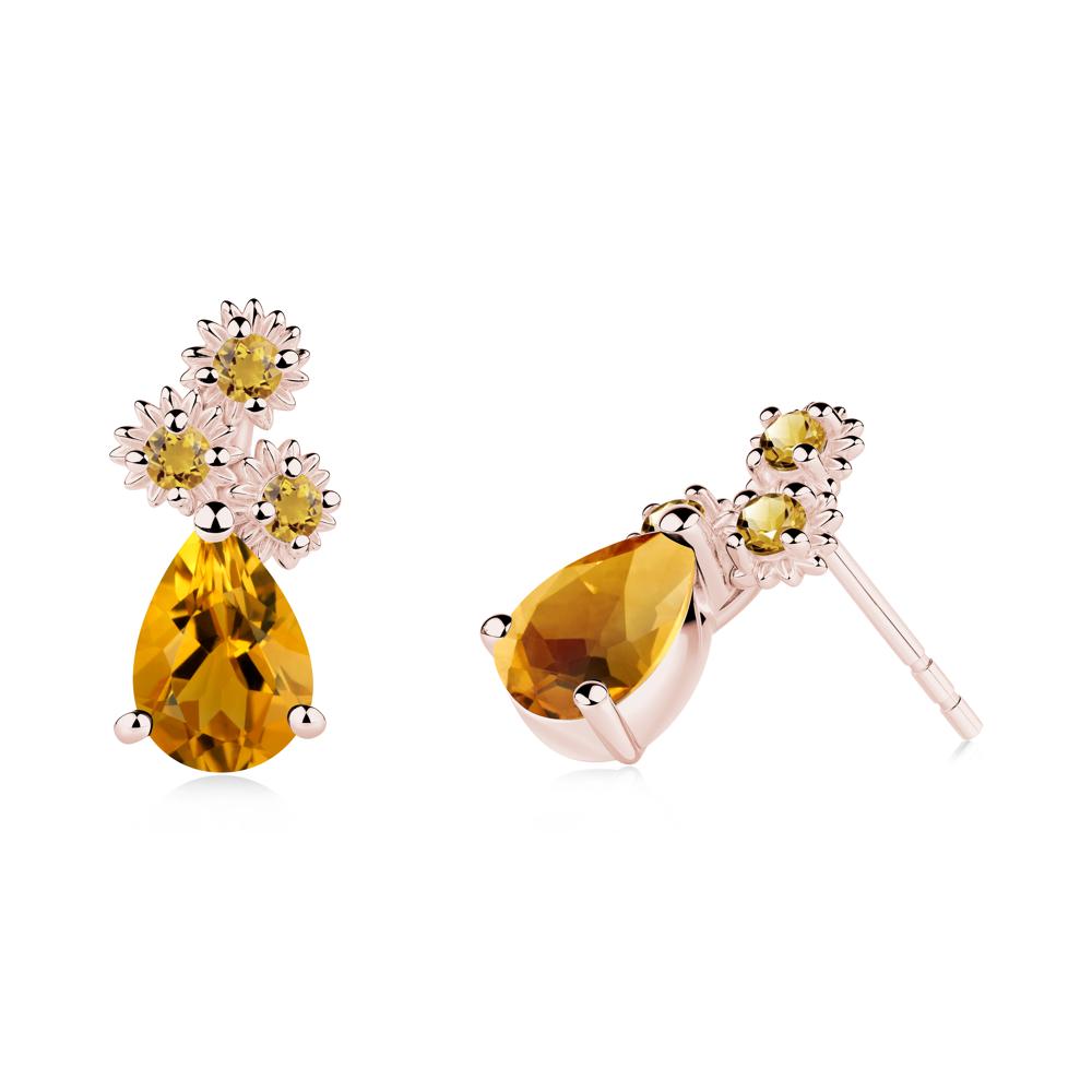 Teardrop Citrine Flower Stud Earrings - LUO Jewelry #metal_18k rose gold